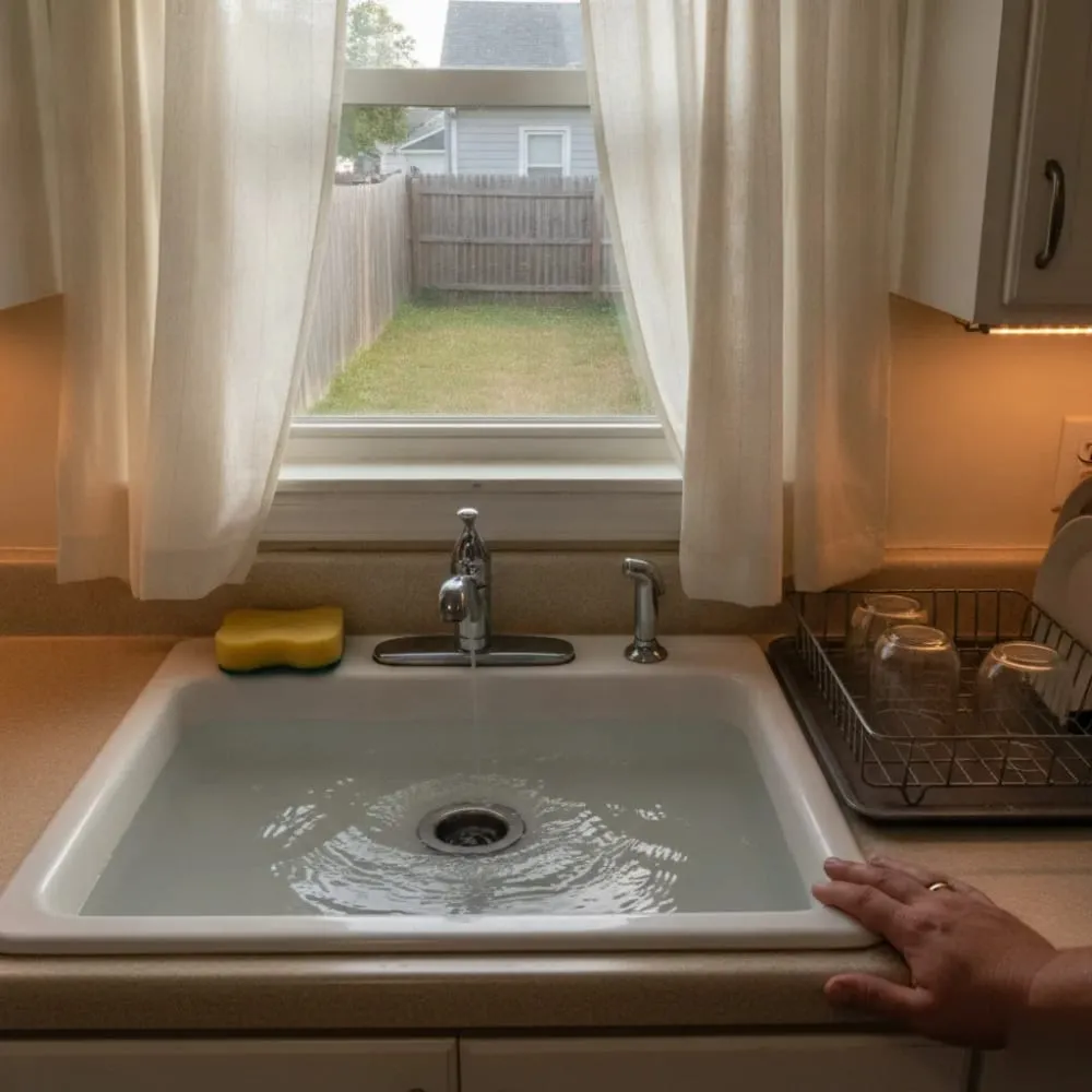 Kitchen sink draining normally with water running